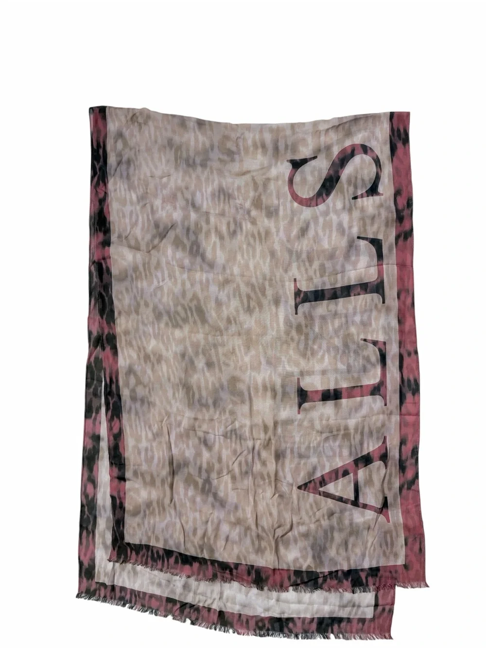 ALL SAINTS Beige and Pink Leopard Print 100% Silk Scarf